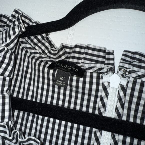 Talbots Women’s Gingham Pleated Neck Shift Dress Black White Size 10 - Picture 5 of 6